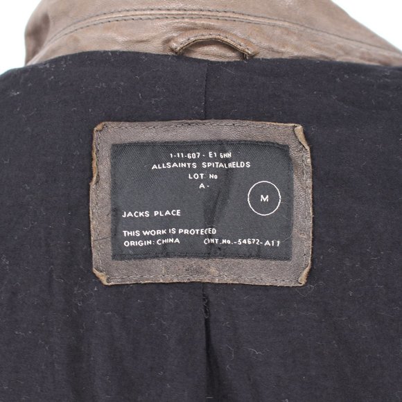All Saints Post Commander Brown Leather Zip Up Moto Jacket size Medium M - Picture 6 of 6